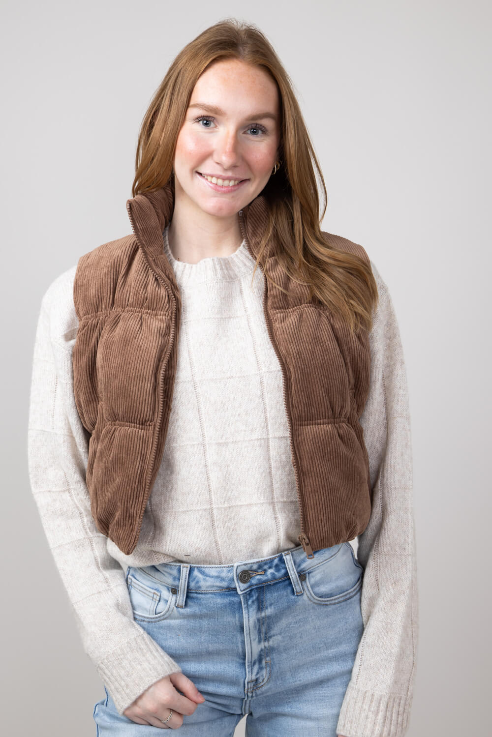 Love Tree Cropped Corduroy Puffer Vest for Women in Cocoa | 5101VH-COC –  Glik's