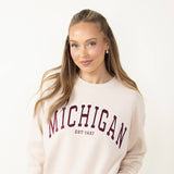 1897 Active Michigan Embroidered Sweatshirt for Women in Cream