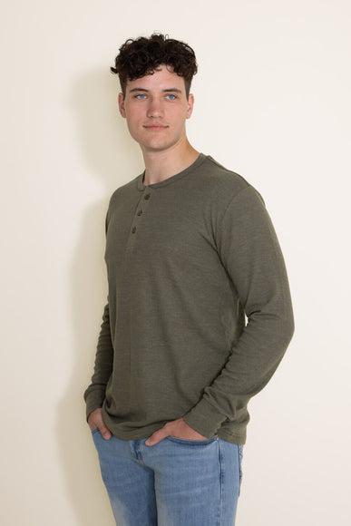 1897 Original Solid Henley Thermal Long Sleeve Shirt for Men in Green
