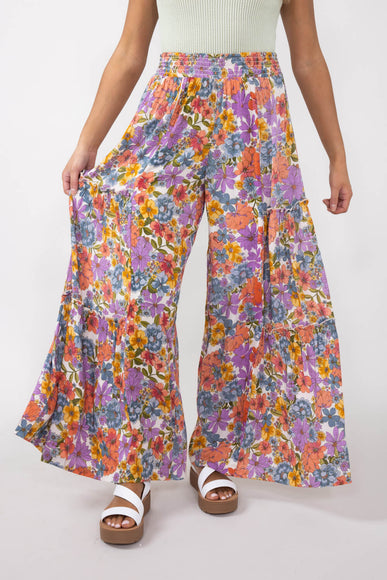 Tiered Floral Beach Pant for Women in White Multi