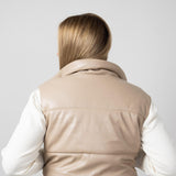 Cropped Faux Leather Puffer Vest for Women in Taupe