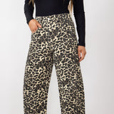 High Rise Barrel Jeans for Women in Animal Leopard Print