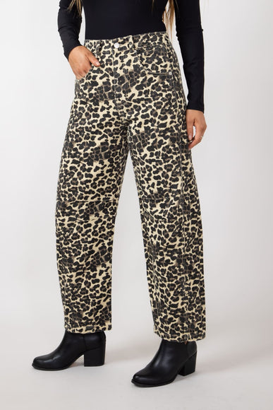 High Rise Barrel Jeans for Women in Animal Leopard Print