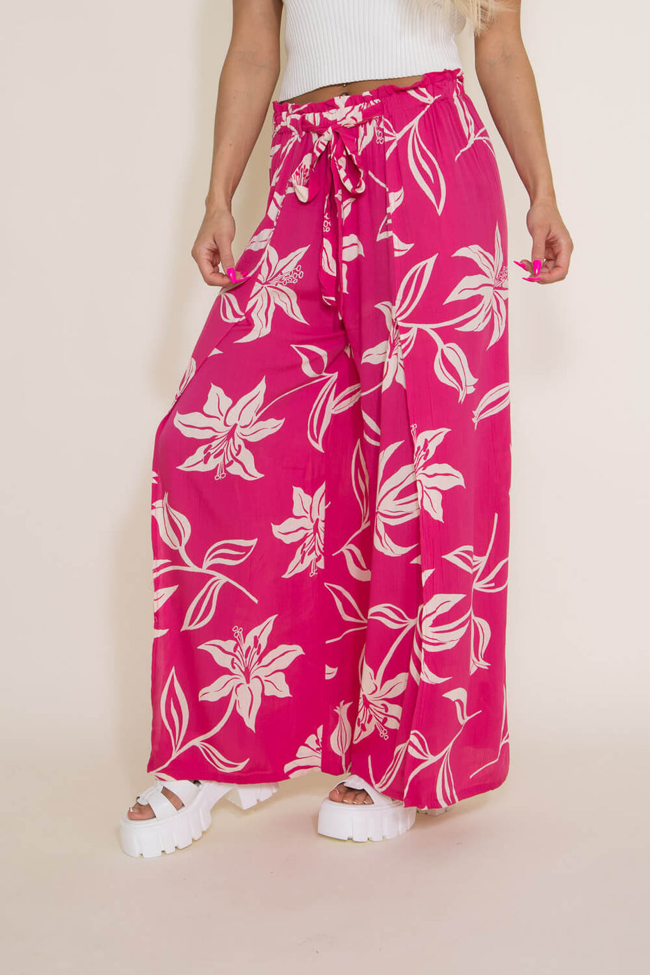 Angie Clothing Split Tropical Beach Pants for Women in Pink