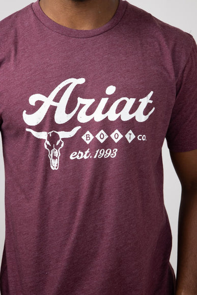 Ariat Established Boot Co Short Sleeve Graphic T-Shirt for Men in Maroon Heather