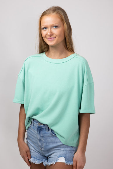 Blu Pepper Crewneck Ribbed Knit Shirt for Women in Mint