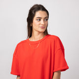 Blu Pepper Short Sleeve Crewneck Ribbed Knit Shirt for Women in Red