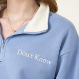 Bailey Rose Don’t’ Know Don’t Care Fleece Quarter Zip Sweatshirt for Women in Moody Sky