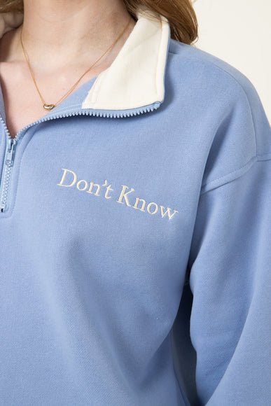 Bailey Rose Don’t’ Know Don’t Care Fleece Quarter Zip Sweatshirt for Women in Moody Sky