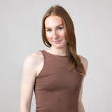 Basic Slim High Neck Stretch Basic Tank Top for Women in Milk Chocolate Brown