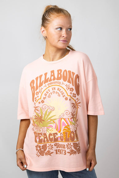 Billabong Peace and Love Oversized Graphic T-Shirt for Women in Peachy