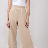 Bow Tie Track Pants for Women in Taupe White