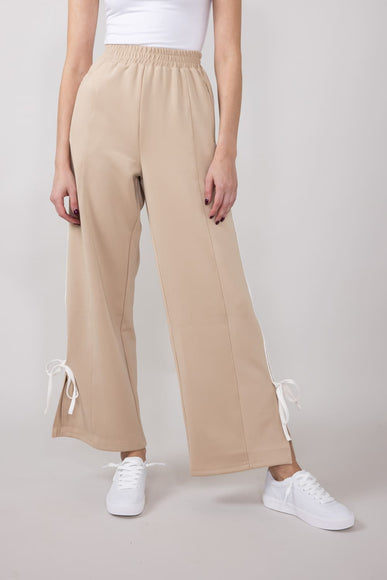 Bow Tie Track Pants for Women in Taupe White