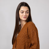 Button Front Cable Knit Cropped Cardigan for Women in Cinnamon