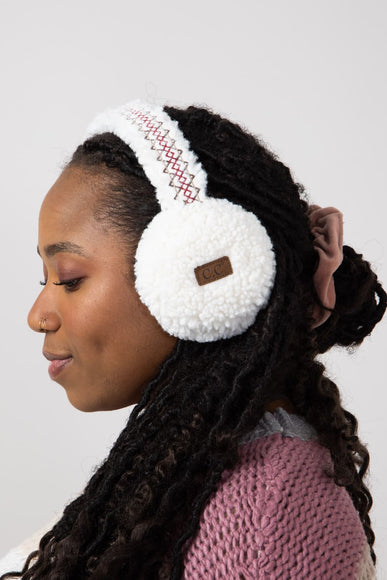 C.C. Sherpa Embroidery Earmuffs for Women in Ivory