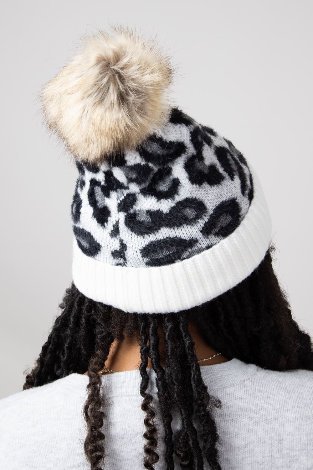 C.C. Leopard Pom Pom Beanie for Women in Ivory HAT 2061 IVORY Glik s