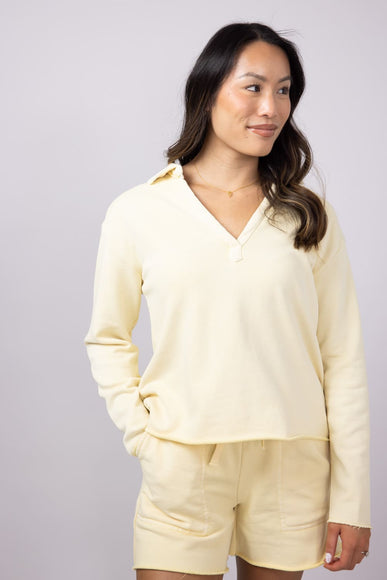 C&C  California Samantha Collared Sunwashed French Terry Pullover for Women in Yellow