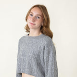 Cable Knit Crop Sweater for Women in Grey