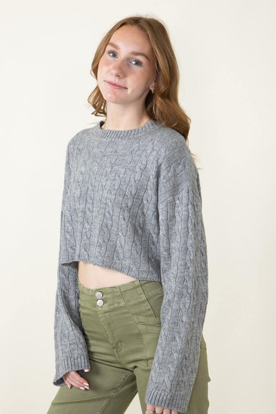 Cable Knit Crop Sweater for Women in Grey