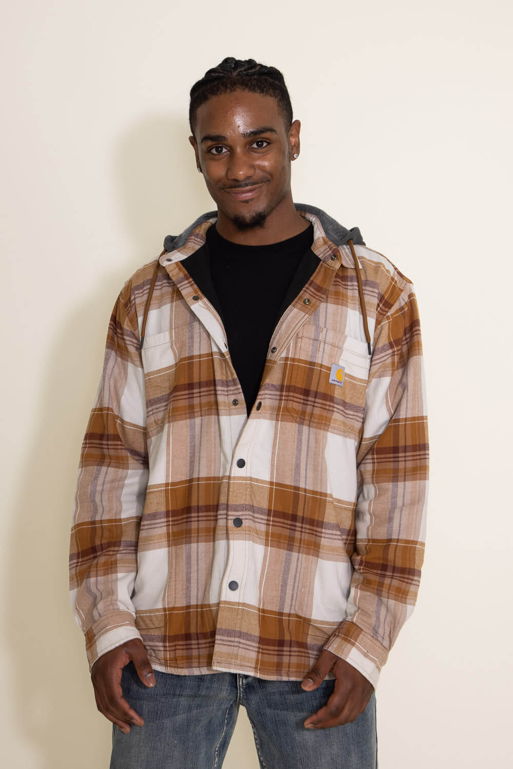 Carhartt Flannel Fleece Lined Hooded Shirt Jacket for Men in Brown | 1 ...