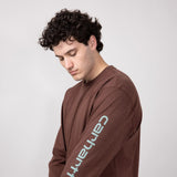 Carhartt Loose Fit Heavyweight Logo Graphic Long Sleeve T-Shirt for Men in Mocha