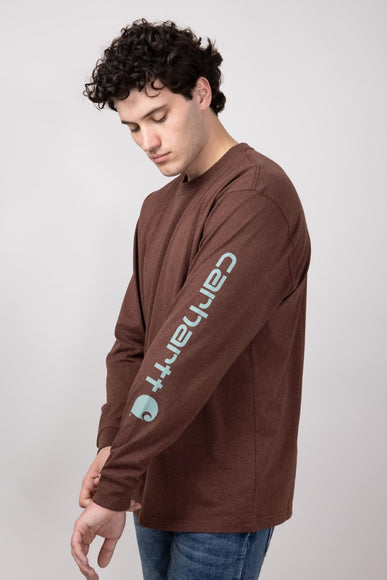 Carhartt Loose Fit Heavyweight Logo Graphic Long Sleeve T-Shirt for Men in Mocha