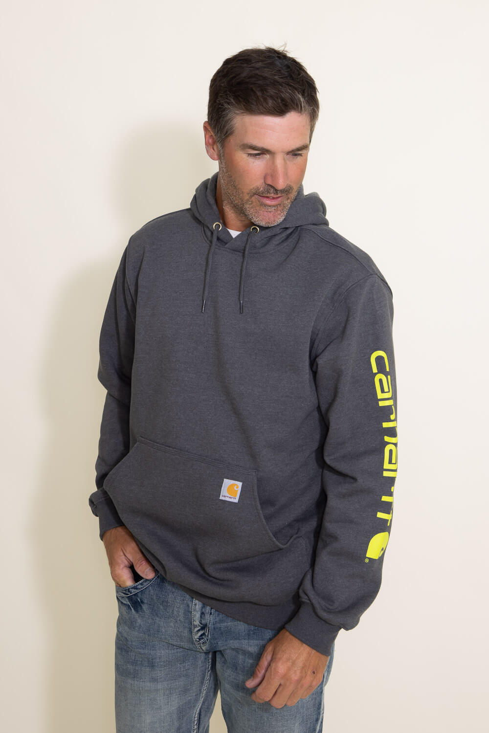 Carhartt Logo Sleeve Graphic Hoodie for Men in Grey | K288-026 – Glik's