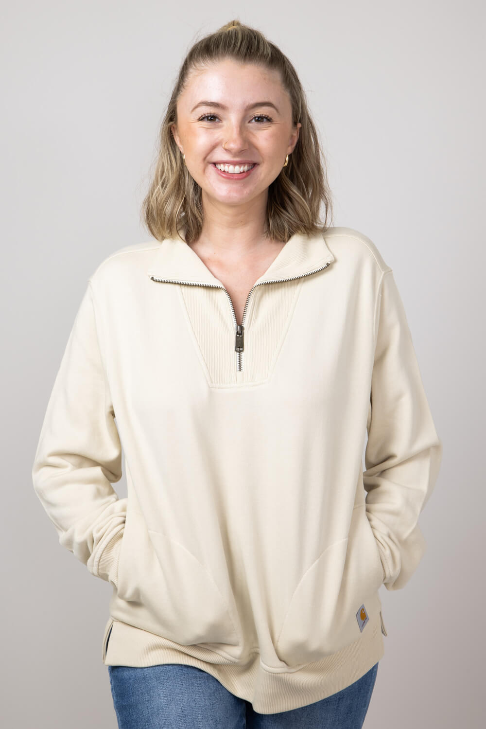 Half zip sweatshirt with pockets on sale