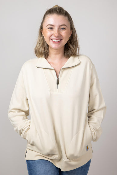 Carhartt Relaxed Fit Tencel Half Zip Sweatshirt for Women in Oat Milk