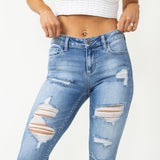 Cello Distressed Fray Ankle Cropped Skinny Jeans for Women