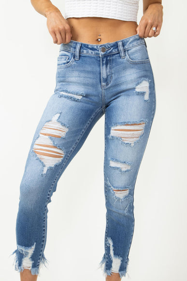 Cello Distressed Fray Ankle Cropped Skinny Jeans for Women