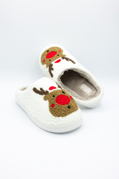 MIA Christmas Reindeer Slippers for Women in Cream