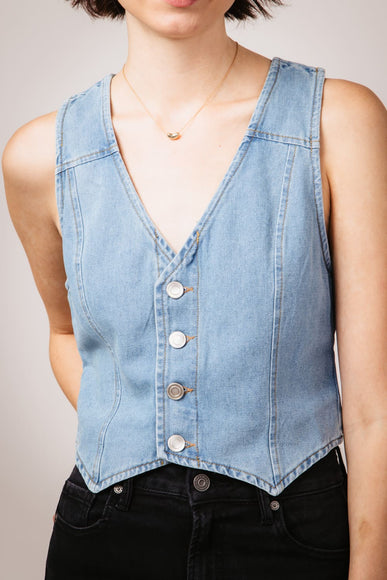 Denim V-Neck Button Down Vest for Women