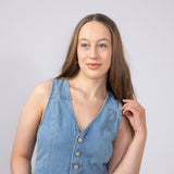 Denim V-Neck Button Up Vest for Women