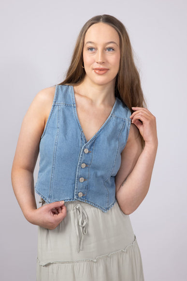 Denim V-Neck Button Up Vest for Women