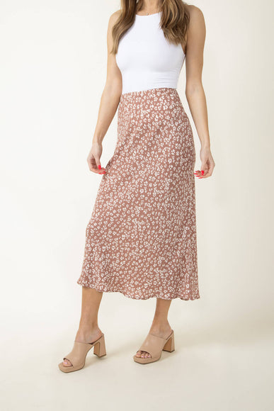 Ditsy Floral Midi Skirt for Women in Brown