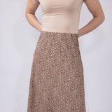 Ditsy Floral Midi Skirt for Women in Mocha