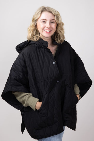 Quilted Puffer Poncho for Women in Black 