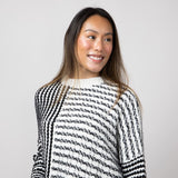 Elan Asymm Stripe Sweater for Women in Black/White