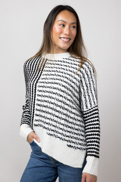 Elan Asymm Stripe Sweater for Women in Black/White