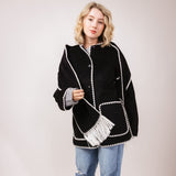 Elan Blanket Stitch Jacket with Detachable Scarf for Women in Black