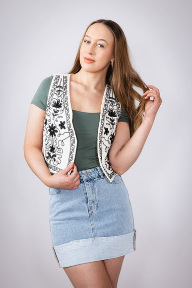 Embroidered Vest for Women in Cream