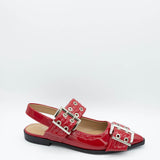 Soda Grillo Buckle Sling Flats for Women in Red