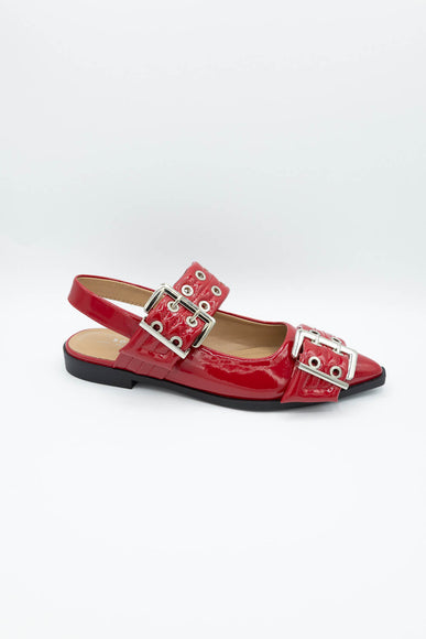 Soda Grillo Buckle Sling Flats for Women in Red