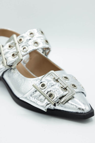  Soda Grillo Buckle Sling Flats for Women in Silver 