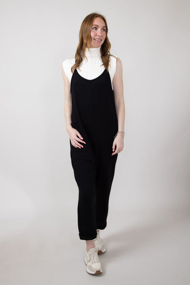  French Terry Onesie Jumpsuit for Women in Black 