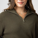 Quarter Zip Henley Sweater for Women in Olive