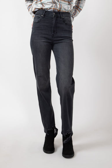 Hidden Destroyed Hem Straight Jeans for Women in Black