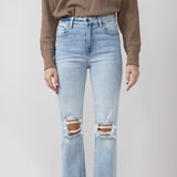 Hidden Happi Distressed Knee Crop Flare Jeans for Women