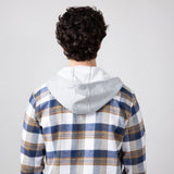 Hooded Plaid Flannel Shirt for Men in Ecru